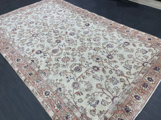 Vintage Rug TURKISH 4.6 x 7.7 Rug Handmade Rug Vintage Persian Rug Oushak Rug  Hand Knotted RugTurkish Rug Vintage Oushak Rug, Wool Rug