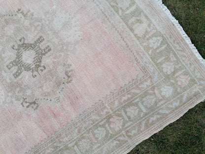Muted vintage runner, oushak runner wool runner 5'2x12 handmade hallway runner, kitchen vintage anatolian rug