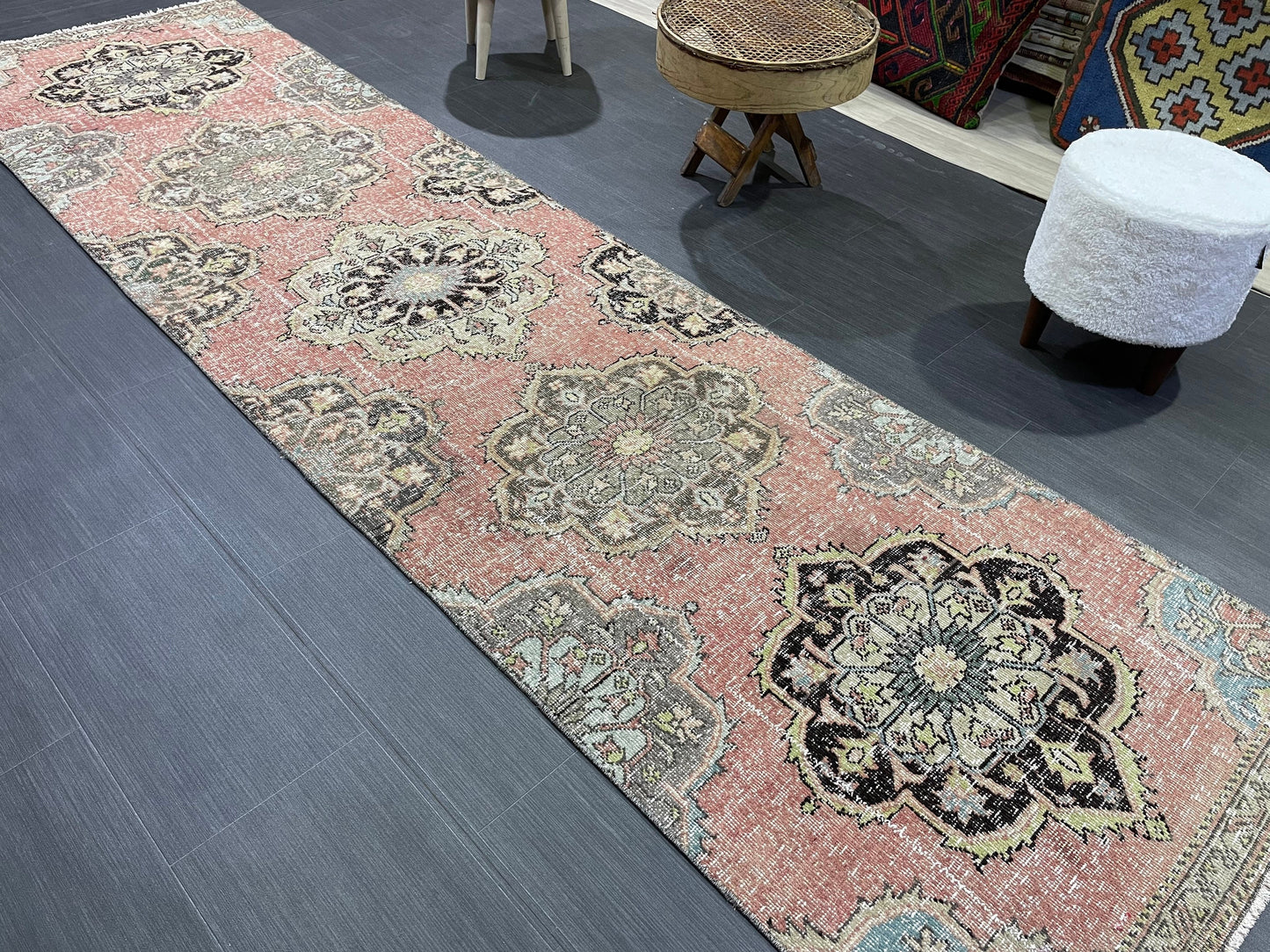 VINTAGE RUNNER Rug, Distressed Turkish 2.10 x 10.7 Runner Rug, Oushak Runner Rug, Hand woven Rug, Oriental runner Rug