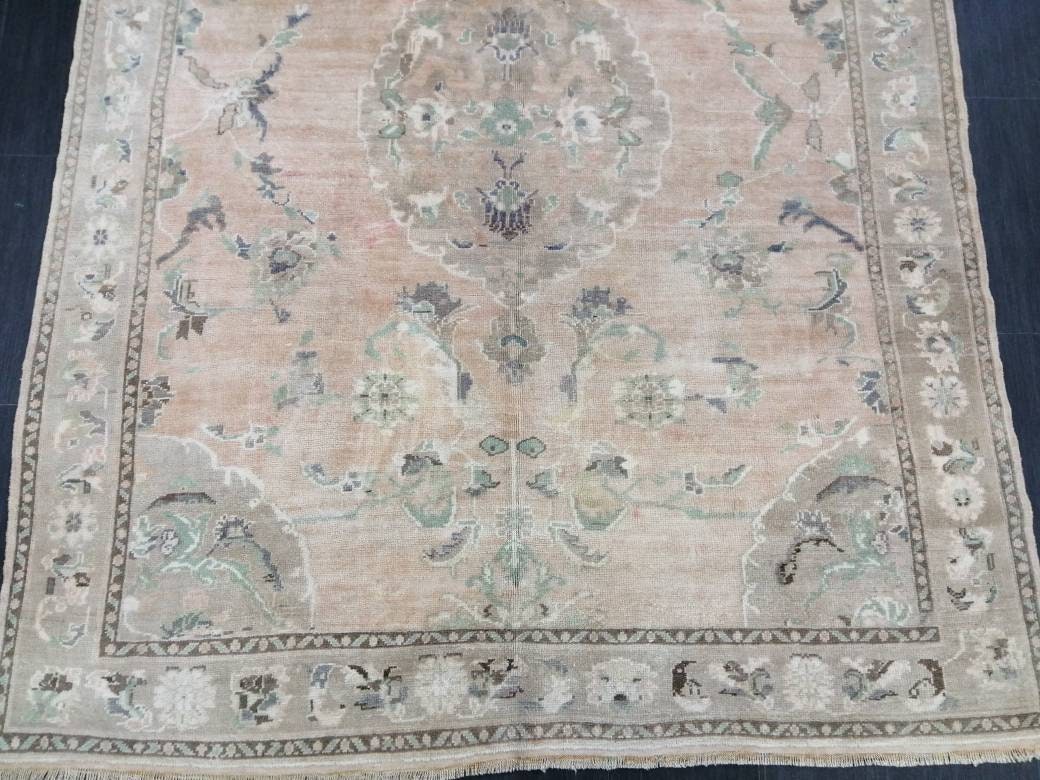 Vintage RUG, 6 x 8.3 TURKISH Oushak Rug, Vintage Handmade Rug,   Wool Hand Knotted Oriental Rug, Hand Made Rug, Quality Turkish Rug