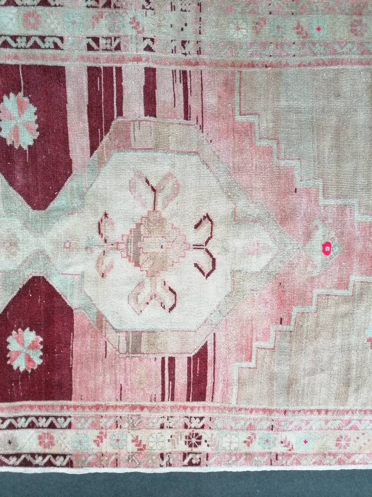 4'9x9 oushak turkish rug, pastel turkish rug, vintage hand made wool runner hallway vintage rug,kitchen runner rug