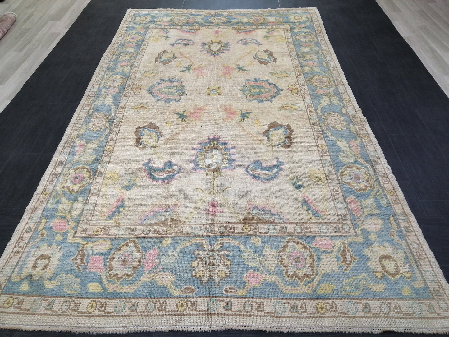 Muted OUSHAK RUG, TURKISH Oushak 6 x 10.3 rug Vintage 6x10 Rug Wool Vintage Turkish Rug Hand Made Rugs, Made In Turkey Hand craft Rug