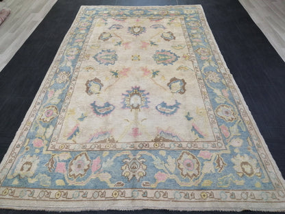 Muted OUSHAK RUG, TURKISH Oushak 6 x 10.3 rug Vintage 6x10 Rug Wool Vintage Turkish Rug Hand Made Rugs, Made In Turkey Hand craft Rug