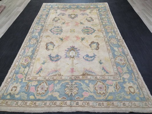 Muted OUSHAK RUG, TURKISH Oushak 6 x 10.3 rug Vintage 6x10 Rug Wool Vintage Turkish Rug Hand Made Rugs, Made In Turkey Hand craft Rug