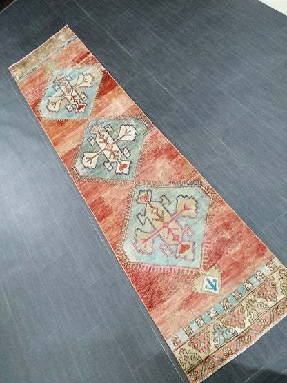 Hallway Runner Rug 9.6 x 2.2 Kitchen Runner Rug Wool Runner Rug Wool Oushak Rug Oushak Runner Rug Turkish Runner Rug Vintage Runner Rug