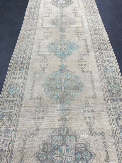 Muted Vintage Runner Rug 3.9 x 11.6 Vintage Persian Runner Rug  Hallway Runner Rug Turkish Runner Kitchen Runner Rug Antique Wool Runner