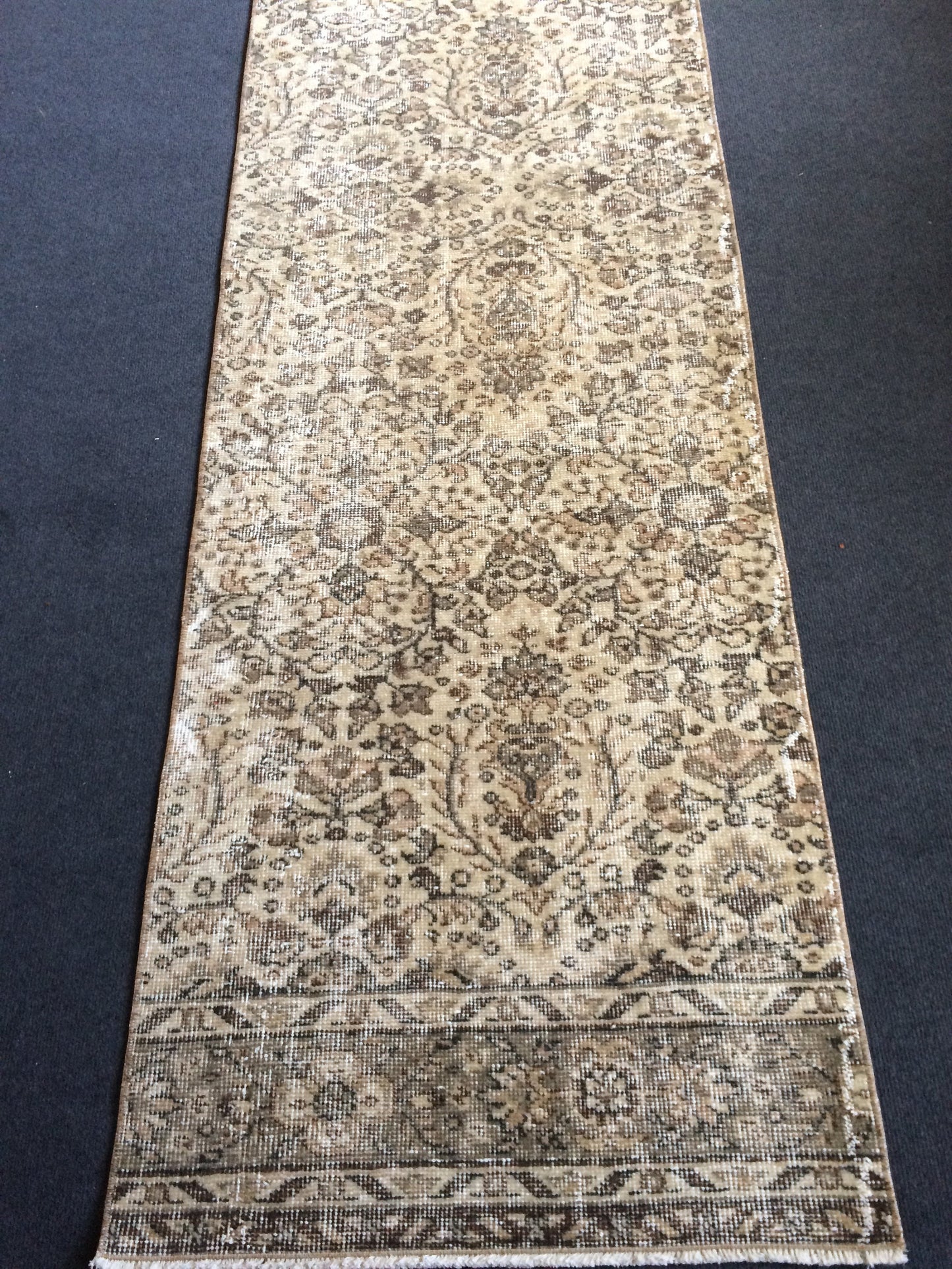 2.4 x 10.8 Oushak Runner Rug, Turkish Runner Rug, Vintage Runner Rug, Hallway Runner Rug, Kitchen Runner Rug,Cream Runner Rug,Neutral Runner