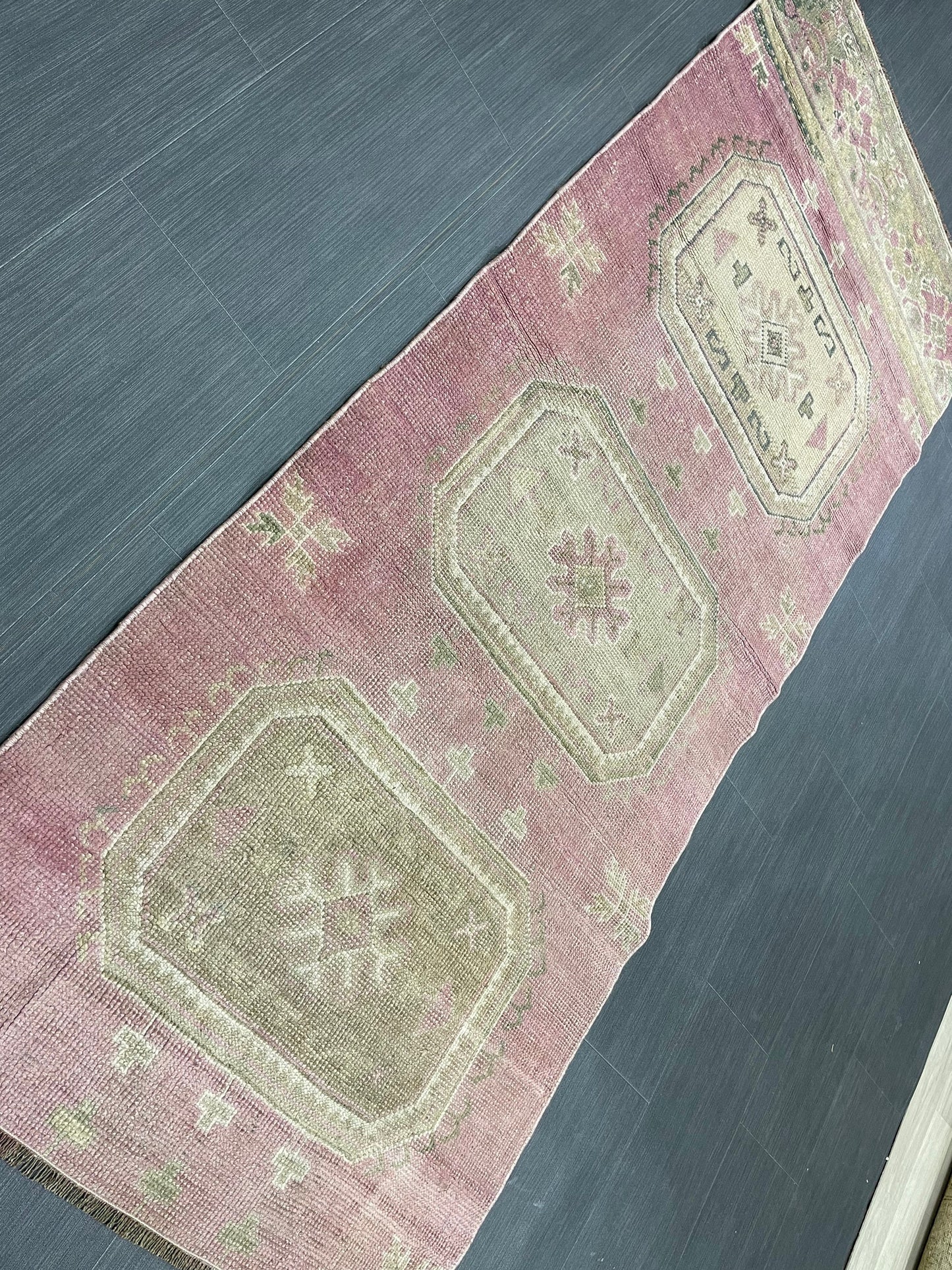 Short Oushak Runner Rug 3 x 7.5 Turkish Runner Rug Vintage Runner Rug Hallway Runner Rug Kitchen Runner Rug Wool Runner Rug Wool Oushak Rug