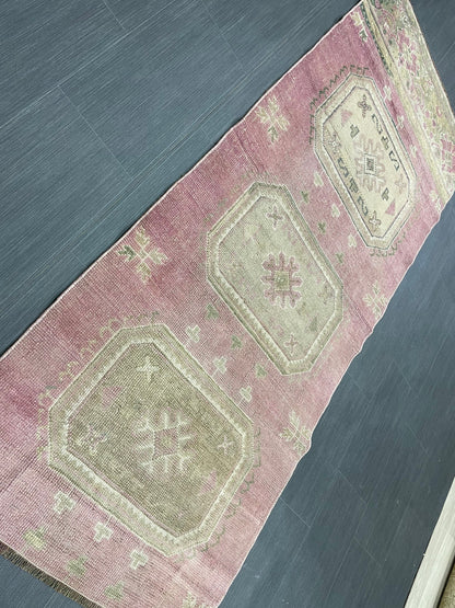 Short Oushak Runner Rug 3 x 7.5 Turkish Runner Rug Vintage Runner Rug Hallway Runner Rug Kitchen Runner Rug Wool Runner Rug Wool Oushak Rug