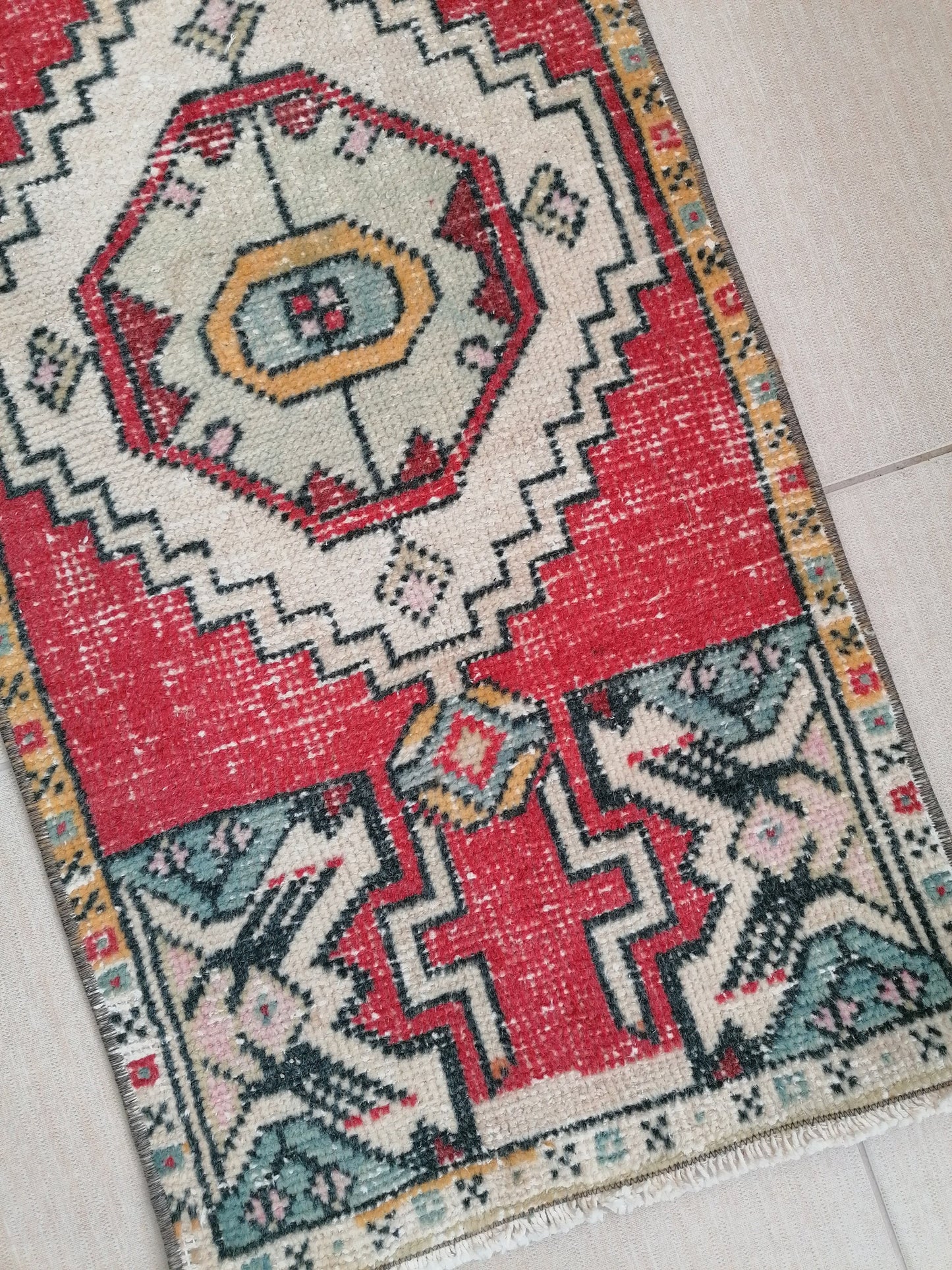 Vintage turkish rug, blue oushak vintage rug,vintage rug,kitchen rug, vintage anatolian rug 3'3x1'7 feet