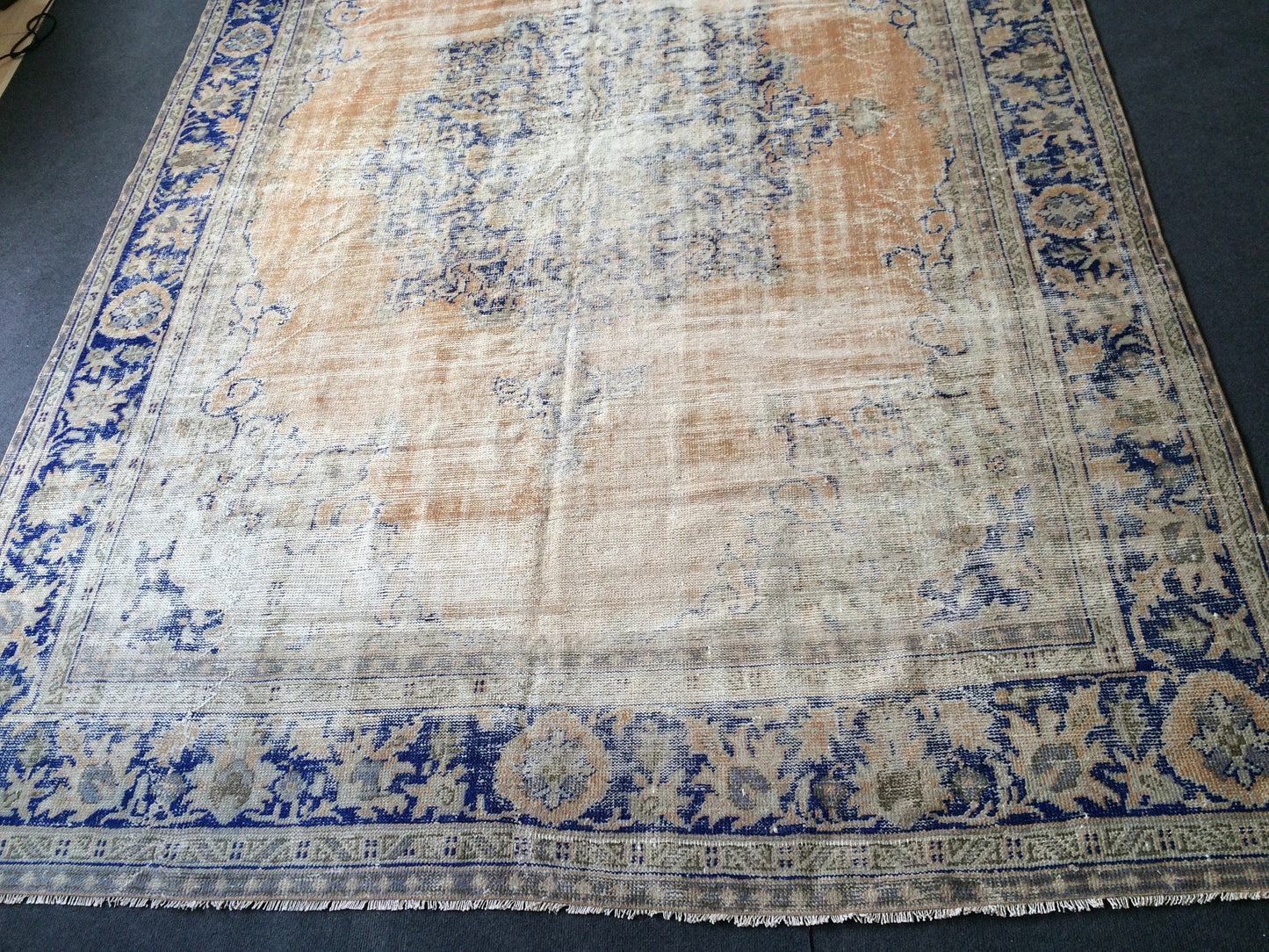 7.7 x 11 Large OUSHAK RUG TURKISH  Rug  Distressed   Rug Vintage Rug Wool Oushak Rug Hand Made Rug 8 by 11 Turkish Rug 8x11