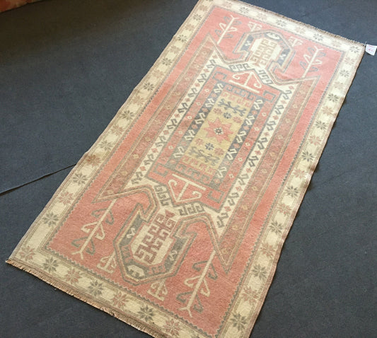 3x6 feet handmade destroyed black color living room area rug, vintage hallway floor large rug, turkish entryway medium size red wool rug