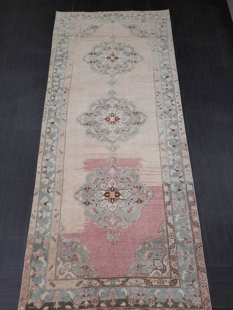4.5 x 10.3 Muted Vintage Runner Muted TURKISH Runner Rug Vintage Oushak Runner Rug Vintage Runner Rug Wool Oriental Runner Handmade Runner