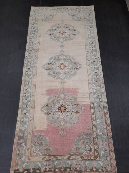 4.5 x 10.3 Muted Vintage Runner Muted TURKISH Runner Rug Vintage Oushak Runner Rug Vintage Runner Rug Wool Oriental Runner Handmade Runner