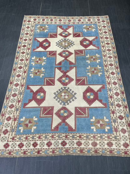 Hand Knotted Rug 5.3 x 7.6 Handmade Rug, Blue Oushak Rug Navy Vintag Rug BLUE Rug Turkish Rug, Farmhouse Rug, Vintage Rug, Wool rug