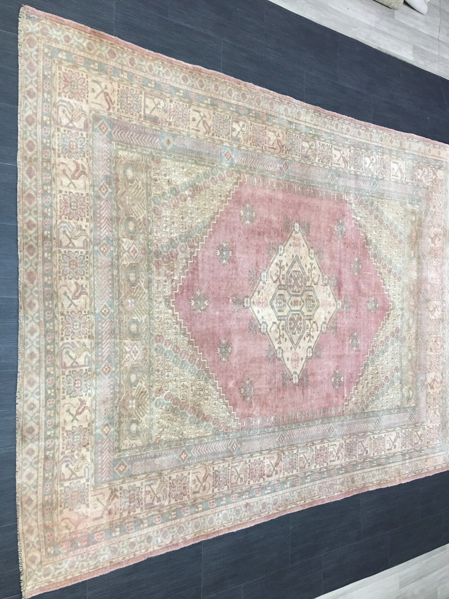 TURKISH Rug Vintage 6.6 x 8.5 Oriental Rug Vintage Persian Rug Blue OUSHAK RUG Oushak Rug Hand Made Rug Vintage Excellent Condition Rug