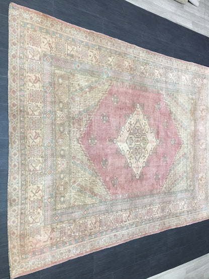 TURKISH Rug Vintage 6.6 x 8.5 Oriental Rug Vintage Persian Rug Blue OUSHAK RUG Oushak Rug Hand Made Rug Vintage Excellent Condition Rug