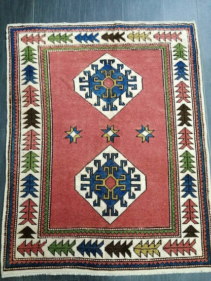 3.4 x 4.4 Vintage Rug Hand Made Rug, Oushak Rug, Soft wool Rug, Rug Fun Rug Turkish Rug, Farmhouse Rug, Vintage Wool Carpet Oriental Rug