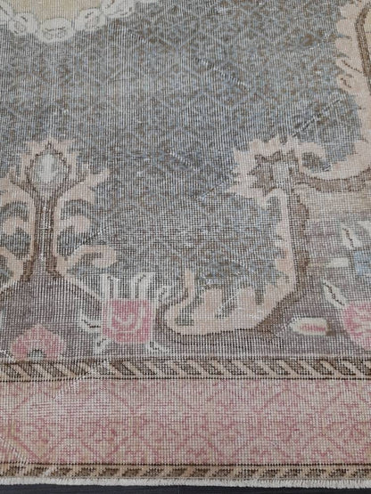 Floral Vintage OUSHAK RUG Antique TURKISH Rug Vintage Distressed Oriental Rug 6.6 x 10.4 Wool  Rug Hand Made Vintage Rug 7x10 Turkish Rug