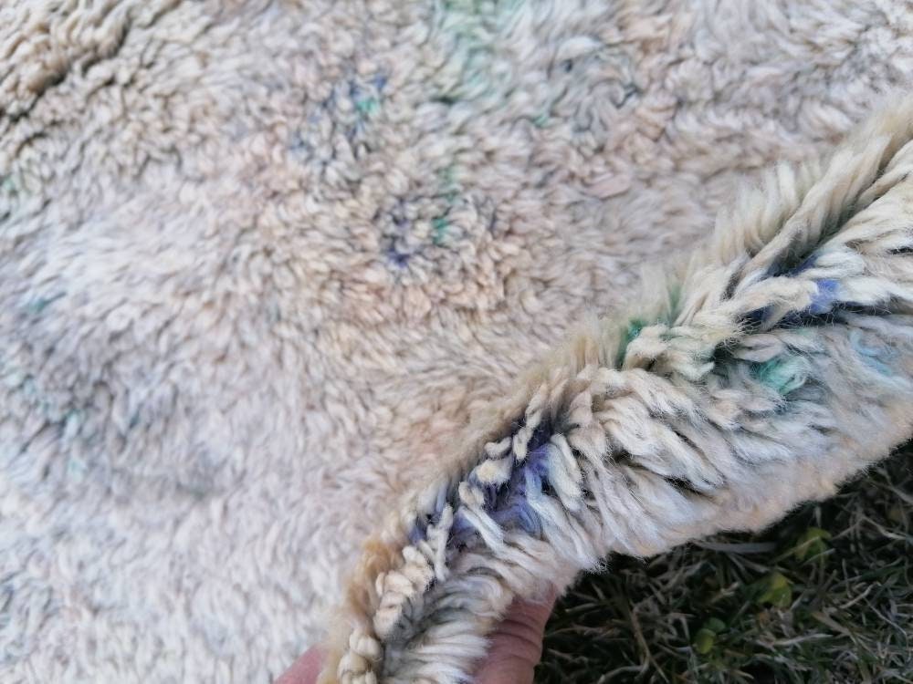 Shaggy rug, organic wool long pile 4'9x8  unique hand made bed rug, bohemian traditional