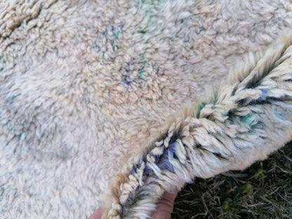 Shaggy rug, organic wool long pile 4'9x8  unique hand made bed rug, bohemian traditional