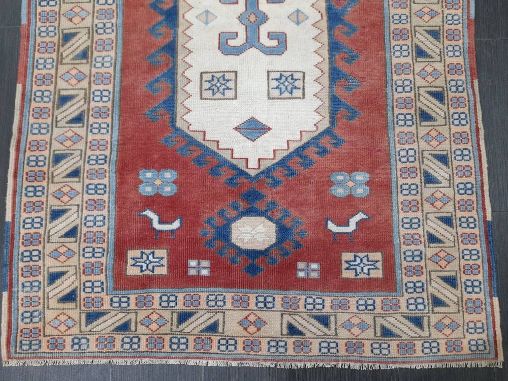 VINTAGE RUG 4.4 x 6.3 TURKISH Rug Vintage Oushak Rug Hand Knotted Rug Wool Oushak Rug Hand Made Rugs Vintage Turkish Rug Hand Knotted Rug