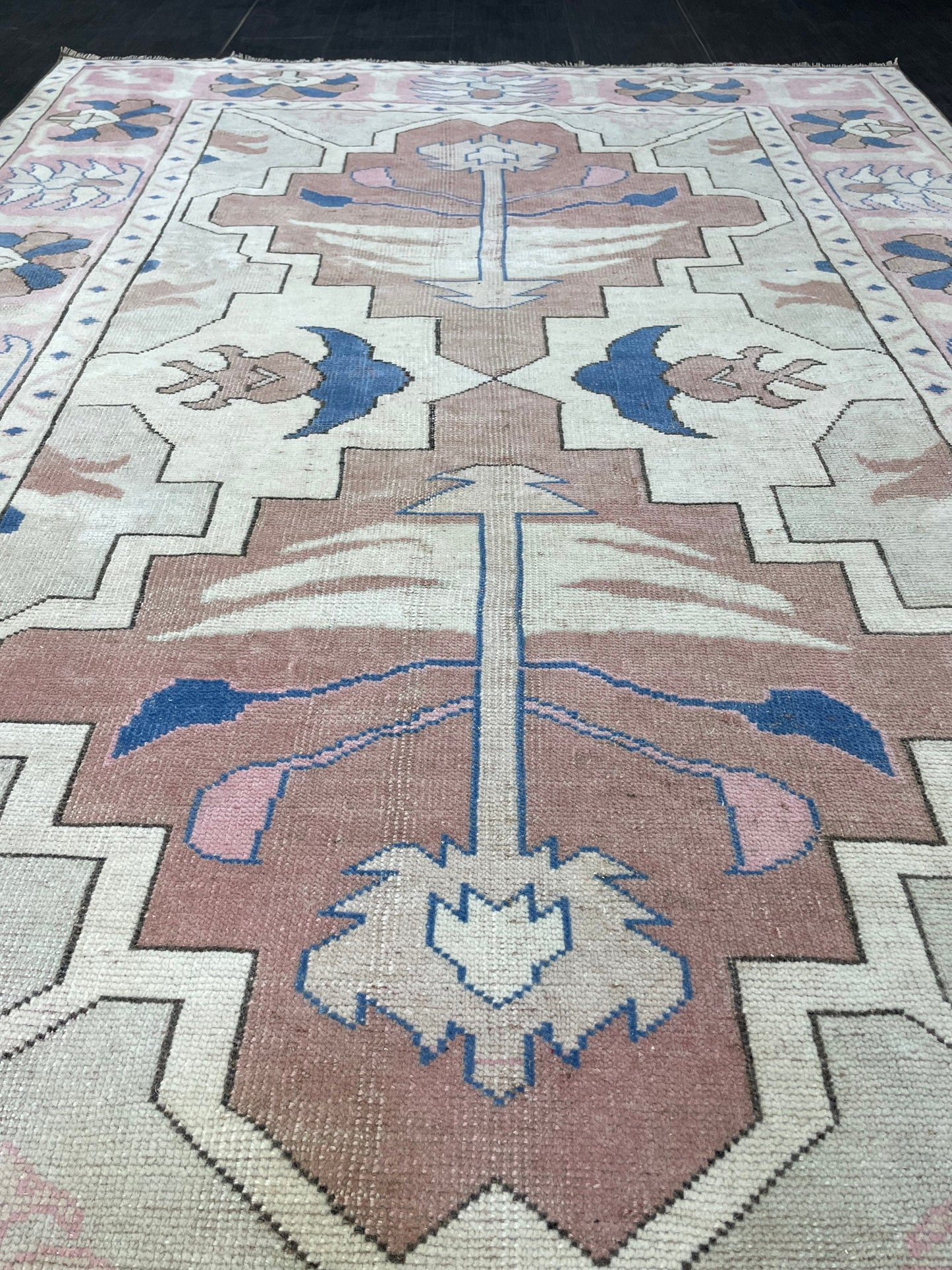 Vintage Rug 5.2 x 7.6 HANDMADE Rug Vintage Turkish Rugs Oushak Rug Pink Rug, Turkish Oushak Rug, Vintage Hand Knotted Rug, Wool Rug