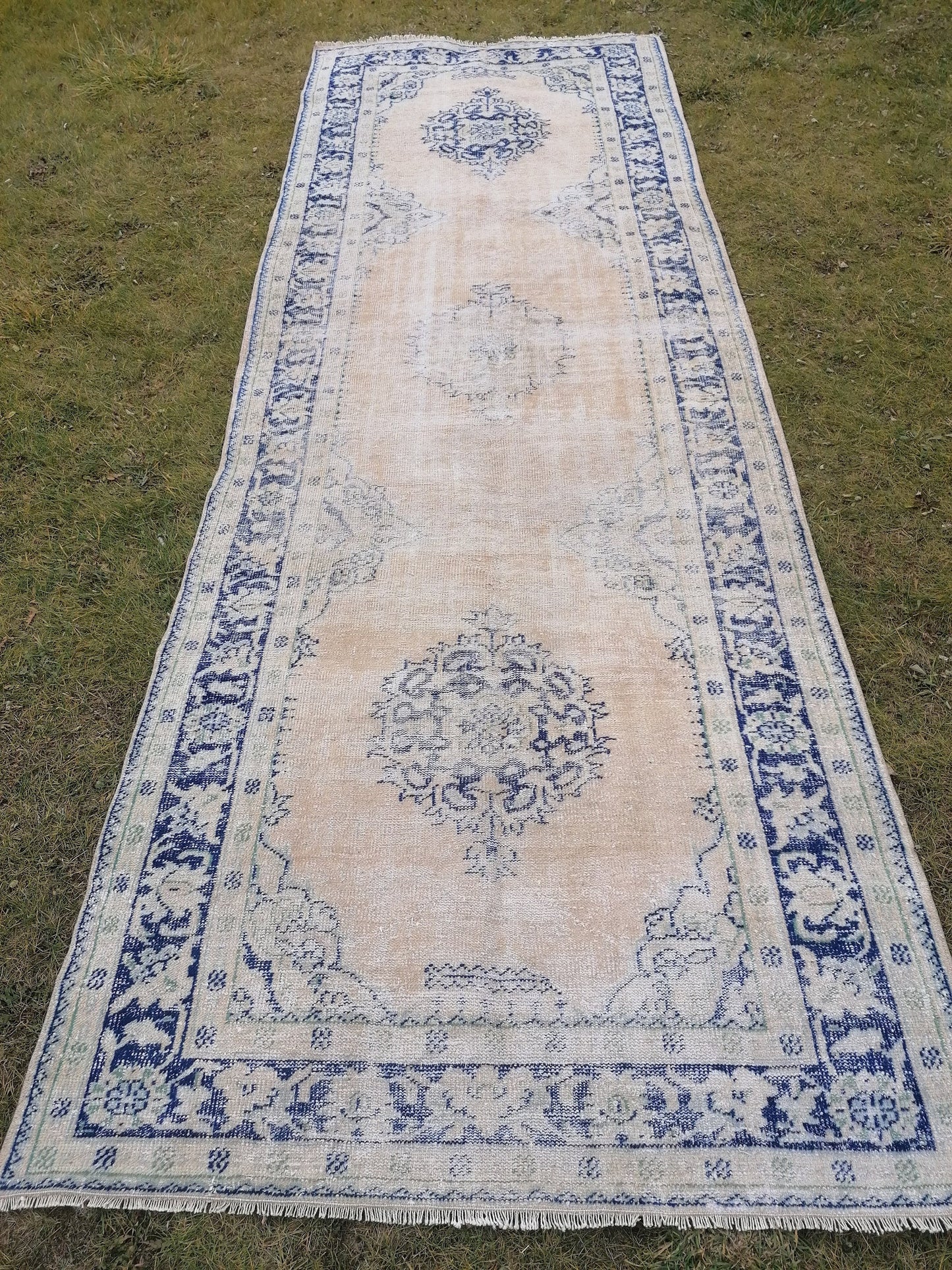13x4'6 distressed antique oushak turkish runner, vintage runner turkish runner rug,kitchen runner rug, vintage rug,vintage anatolian  runner