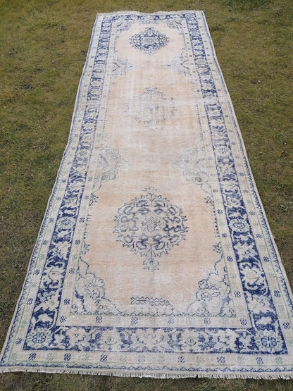13x4'6 distressed antique oushak turkish runner, vintage runner turkish runner rug,kitchen runner rug, vintage rug,vintage anatolian  runner