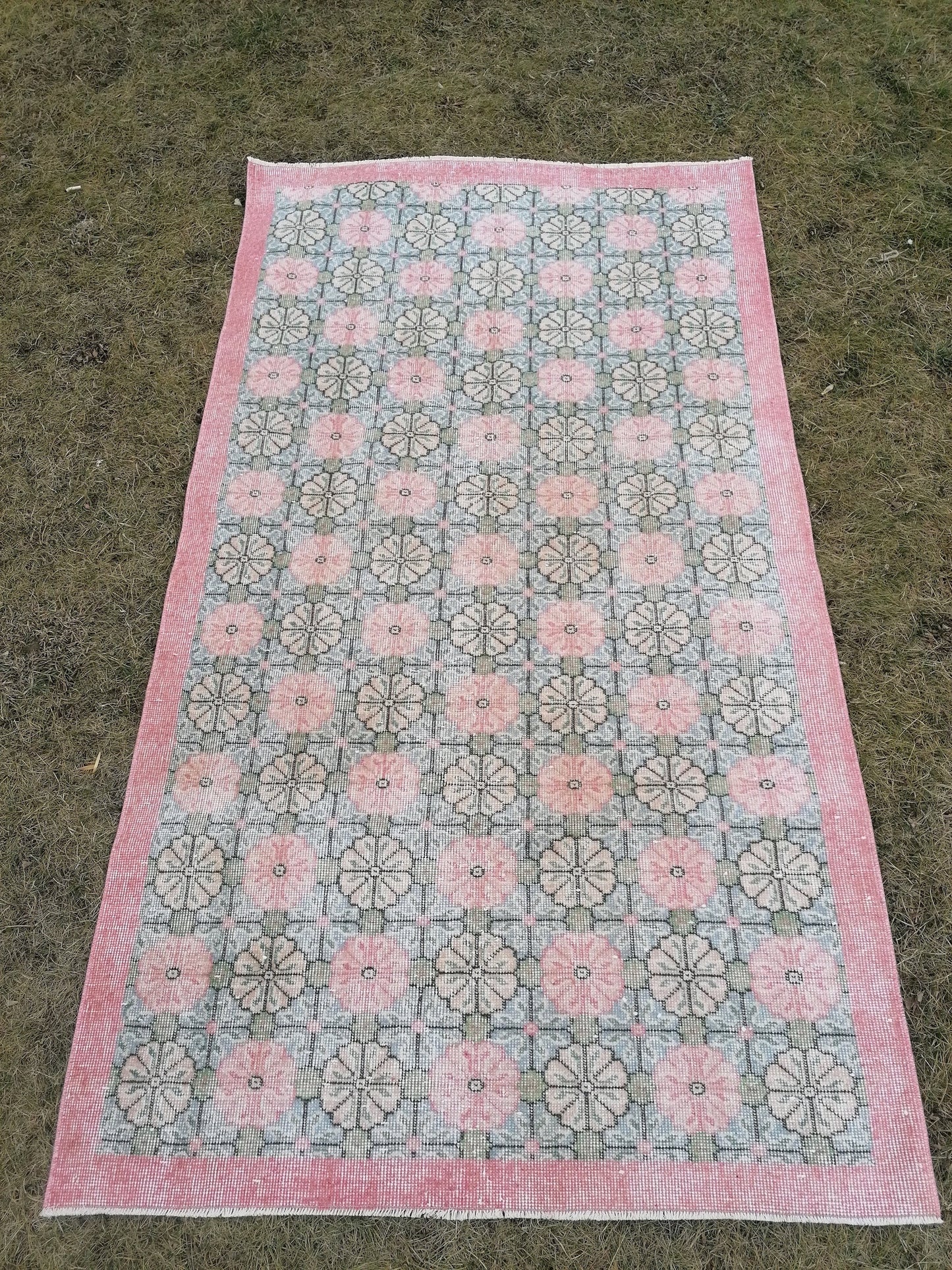 Vintage rug 7x3'11 green oushak vintage rug, anatolian rug,unique hand made bohemian