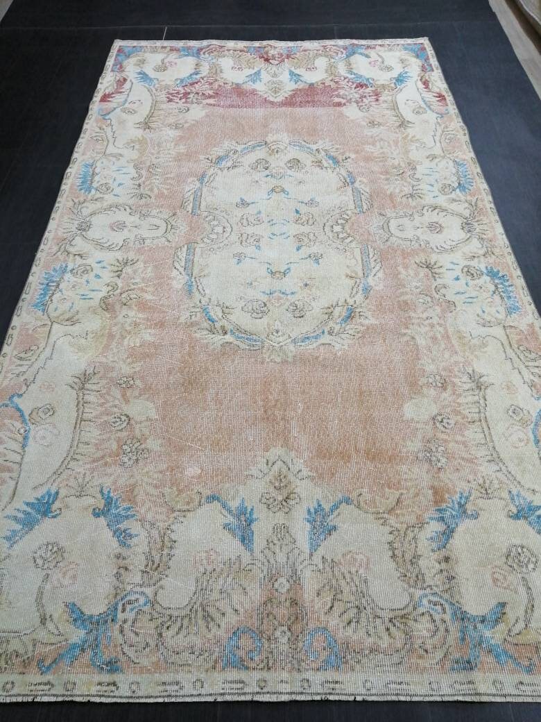 Persian RUG Neutral Vintage Oushak Rug Large 5.8 x 10.3 Vintage Rug Wool Oushak Rug Hand Made Rugs Vintage Turkish Rug Neutral Rug 6x10 rug