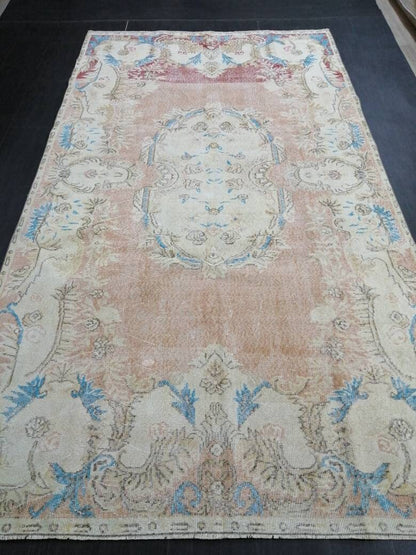 Persian RUG Neutral Vintage Oushak Rug Large 5.8 x 10.3 Vintage Rug Wool Oushak Rug Hand Made Rugs Vintage Turkish Rug Neutral Rug 6x10 rug