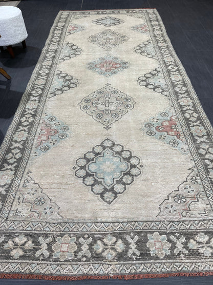 Antique Runner RUG 4.3 x 10.4 TURKISH Oushak Rug Vintage Runner Rug Vintage Runner Rug Wool Oushak Rug Handmade Rug Hand Knotted Rug