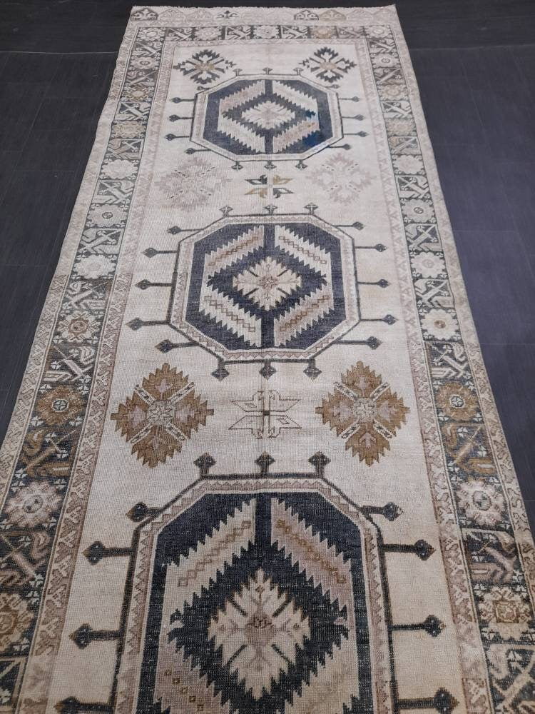 Muted Runner Rug Muted Turkish Runner Rug Vintage 4.5 x 13 Runner Rug Hallway Runner Rug Kitchen Runner Rug Oriental Runner Rug Wool Runner