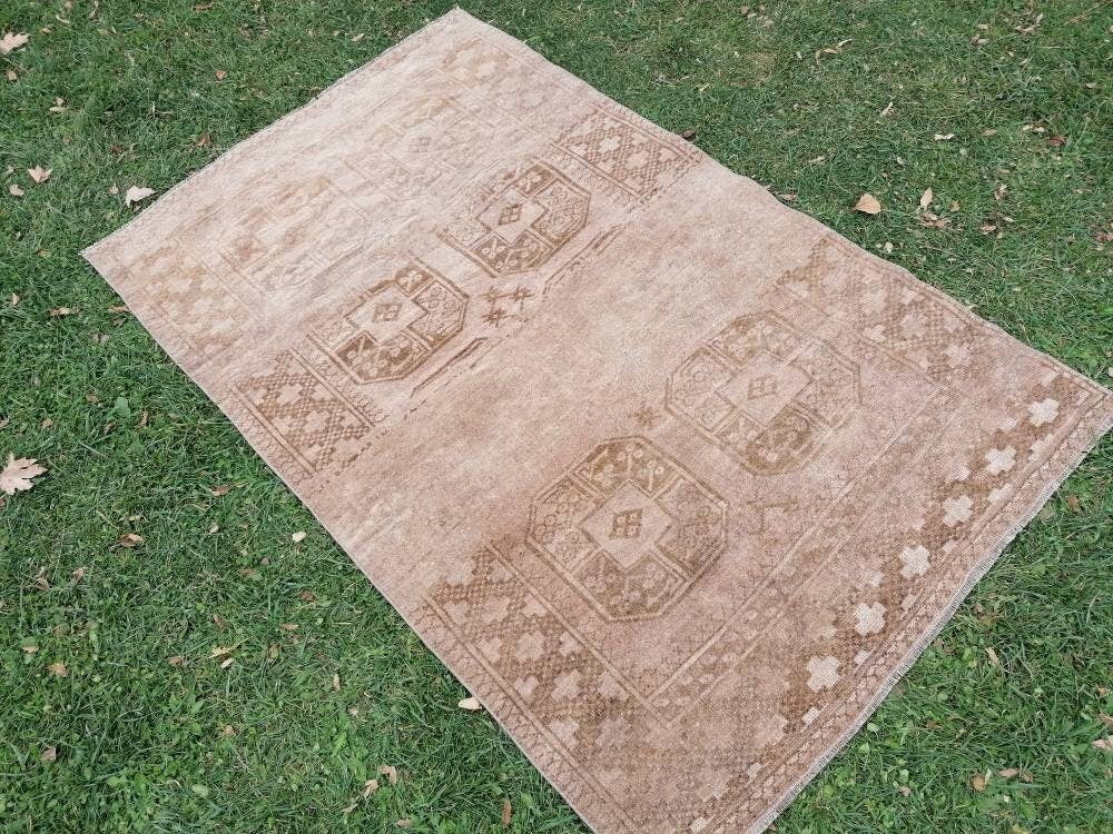 Neatural turkish wool rug, oushak hand made rug 4x6'3 living room rug