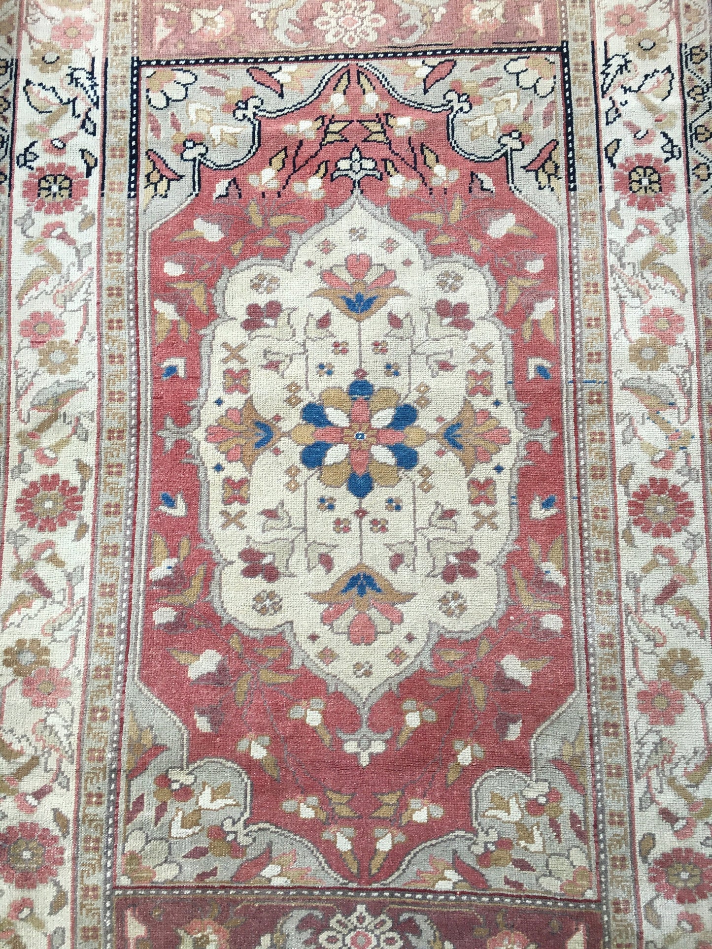 3.5x6 feet red faded turkish floral rug, handmade vintage brown bedroom floor wide rug, oushak bathroom area rug, entryway middle wool rugs