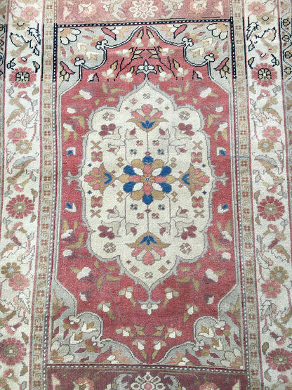 3.5x6 feet red faded turkish floral rug, handmade vintage brown bedroom floor wide rug, oushak bathroom area rug, entryway middle wool rugs