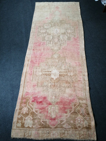 3.7 x 10 Oushak Runner Rug Turkish Runner Rug Pink Vintage Runner Rug Hallway Runner Rug Kitchen Runner Wool Runner Rug Company Wholesalerug