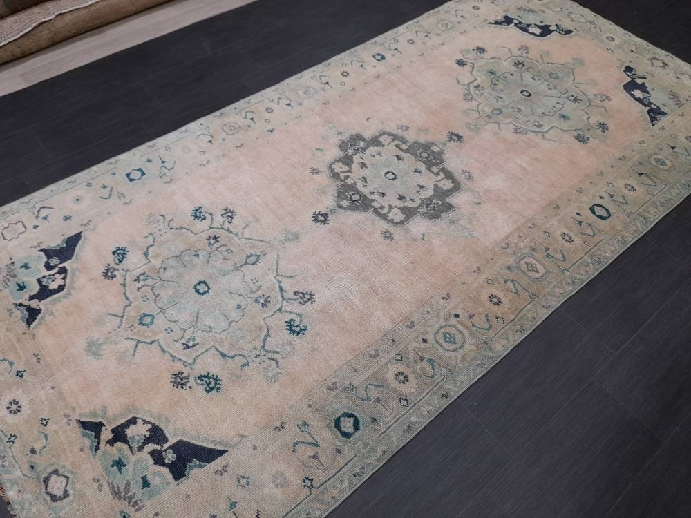 Muted Persian RUG Vintage Oushak Rug Large 5 x 10.5 Vintage Rug Wool Oriental Rug Hand Knotted Rugs Vintage Turkish Rug Muted Rug 5x10 rug