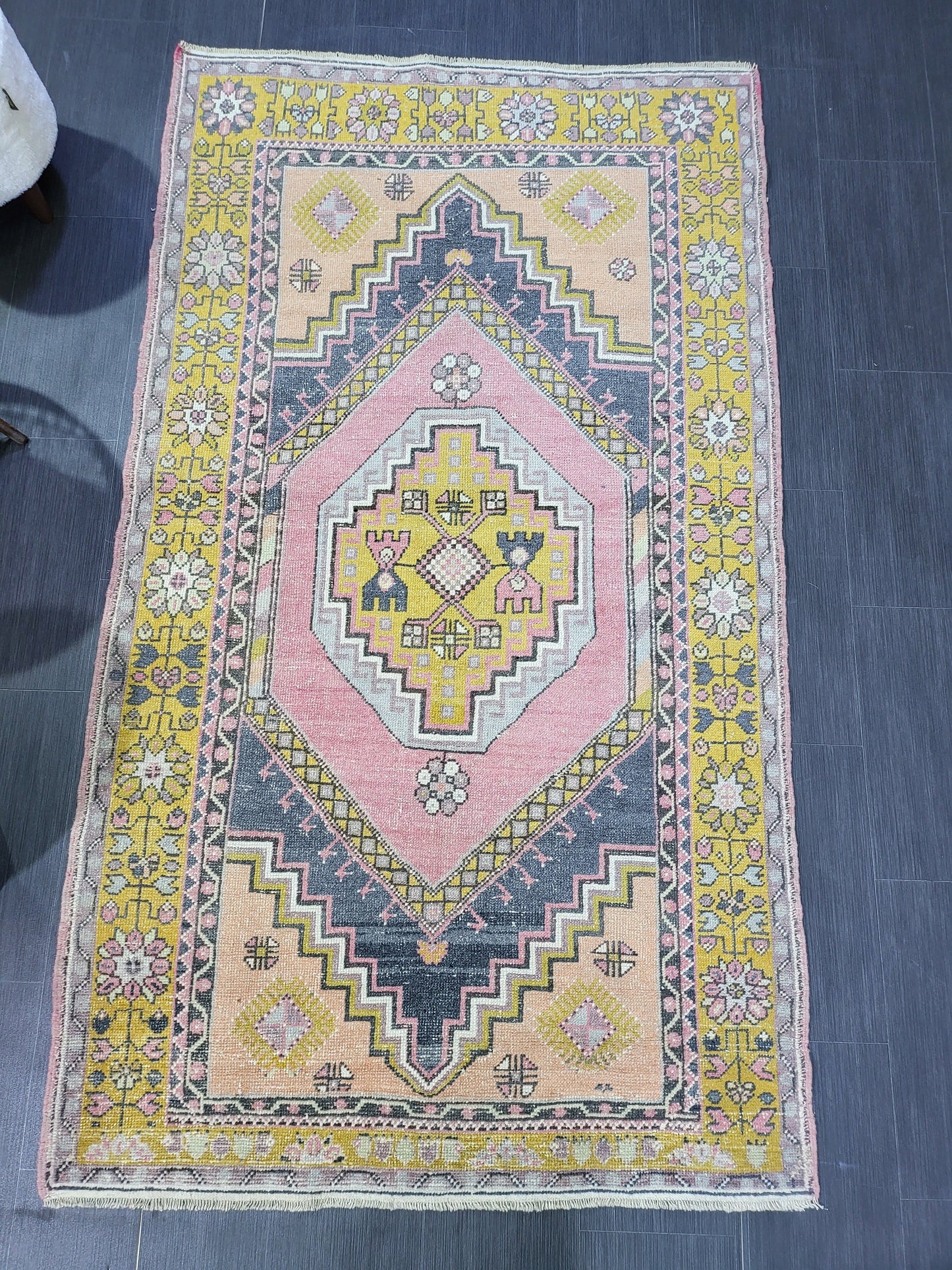 Vintage Rug,  TURKISH 4.2 x 7.4 HANDMADE Rug, Vintage Turkish Rug, Oushak Rug, Turkish Oushak Rug, Vintage Handknotted Rug, Wool Rug