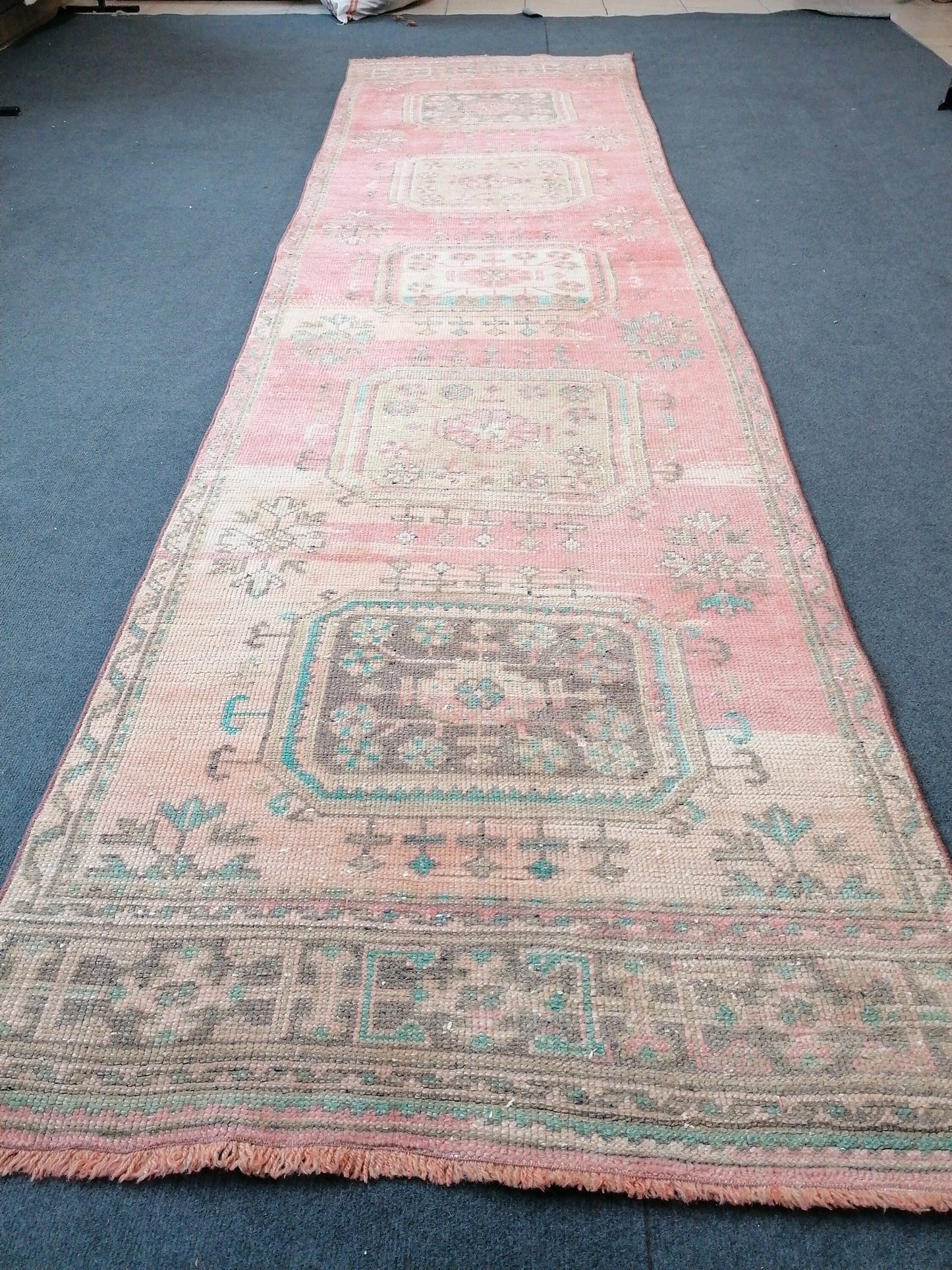 11'10x3'2 oushak runner rug,turkish runner rug, vintage runner rug vintage oushak runner rug, unique hand made rug kitchen runner rug