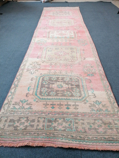 11'10x3'2 oushak runner rug,turkish runner rug, vintage runner rug vintage oushak runner rug, unique hand made rug kitchen runner rug