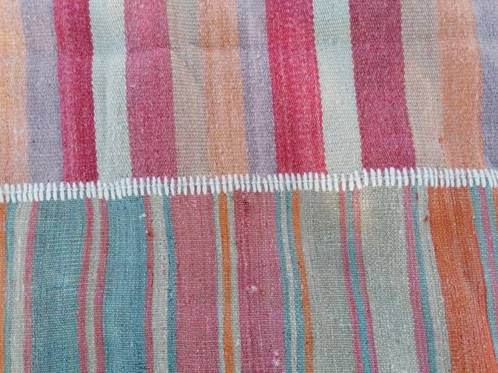 Flatwoven kilim rug 6'4x8'8  stripe hand made rugs, vintage turkish rugs oushak rug vintage oushak rug, wool rug