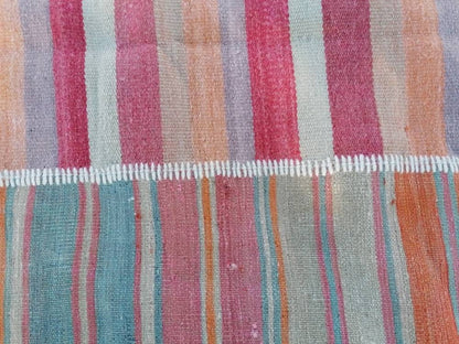 Flatwoven kilim rug 6'4x8'8  stripe hand made rugs, vintage turkish rugs oushak rug vintage oushak rug, wool rug