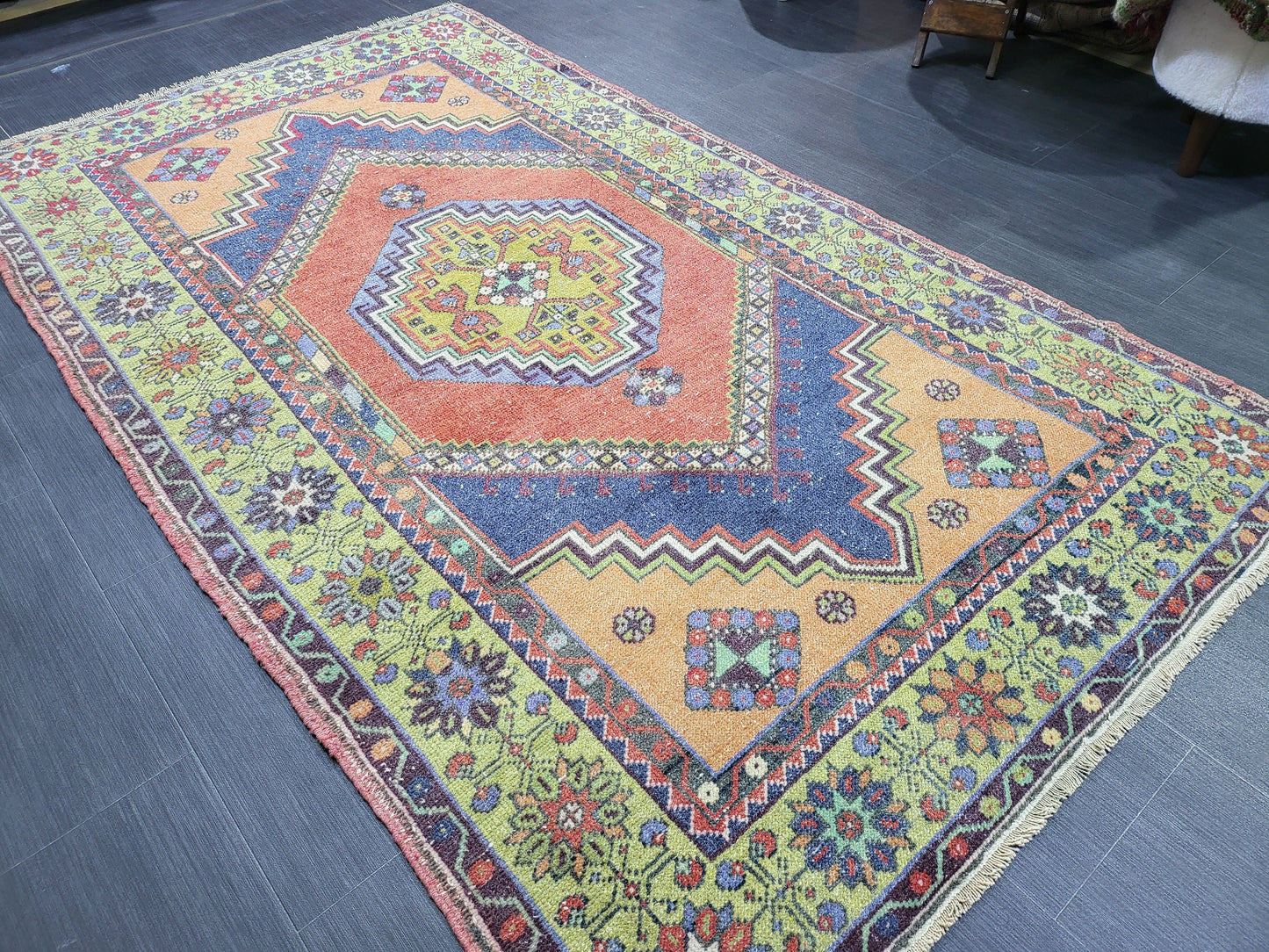 MUTED Large Vintage RUG TURKISH Oushak Rug 5 x 9.3 Vintage Oriental Rug Antique Persian Hand Made Rug Wool Turkish Anatolian Rug