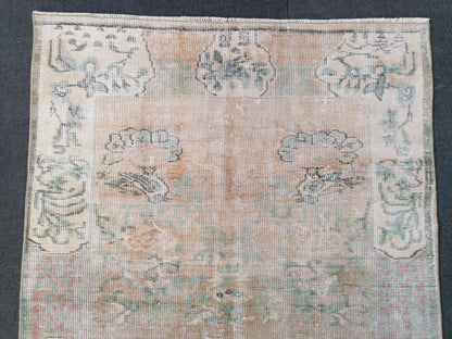 Muted distressed vintage rug 3'8x6'7 turkish rug, muted rug oushak rug floral rug oriental rug antique rug