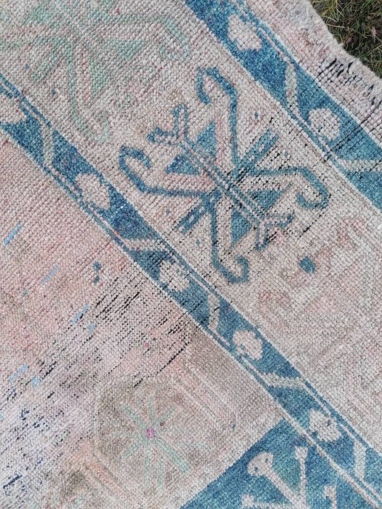 4'6x12 vintage turkish runner rug, oushak vintage rug, handmade hallway runner, kitchen wool runner