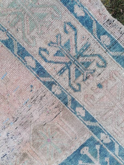 4'6x12 vintage turkish runner rug, oushak vintage rug, handmade hallway runner, kitchen wool runner