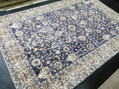 Navy Large OUSHAK RUG 8 x 11.8 TURKISH Oushak Rug Vintage Persian Rug Denim Blue Wool Oriental Rug Hand Made Rug 9x12 Navy Vintage Wool Rug