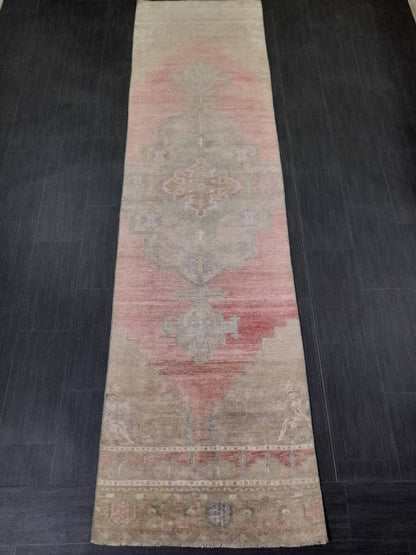 Muted Vintage Oriental Runner Rug 3 x 11 Turkish Runner Rug muted Vintage Runner Rug Hallway Runner Rug Kitchen Runner Rug Wool Runner Rug